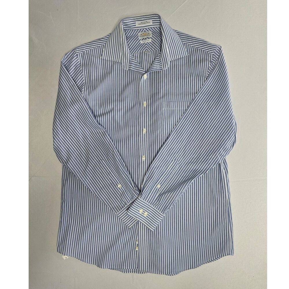 Eagle Shirtmakers blue and white vertical striped slim-fit shirt Size 32/33